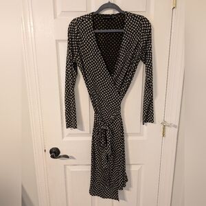 The Limited Black and White Long Sleeve Wrap Dress